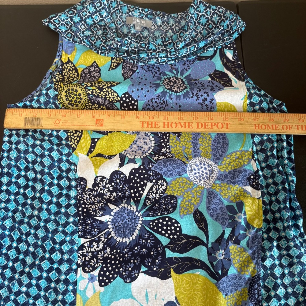 Habitat Blue Floral Geometric Cowl Neck Sleeveless Tunic Top Size S Boho Artsy - Picture 7 of 11